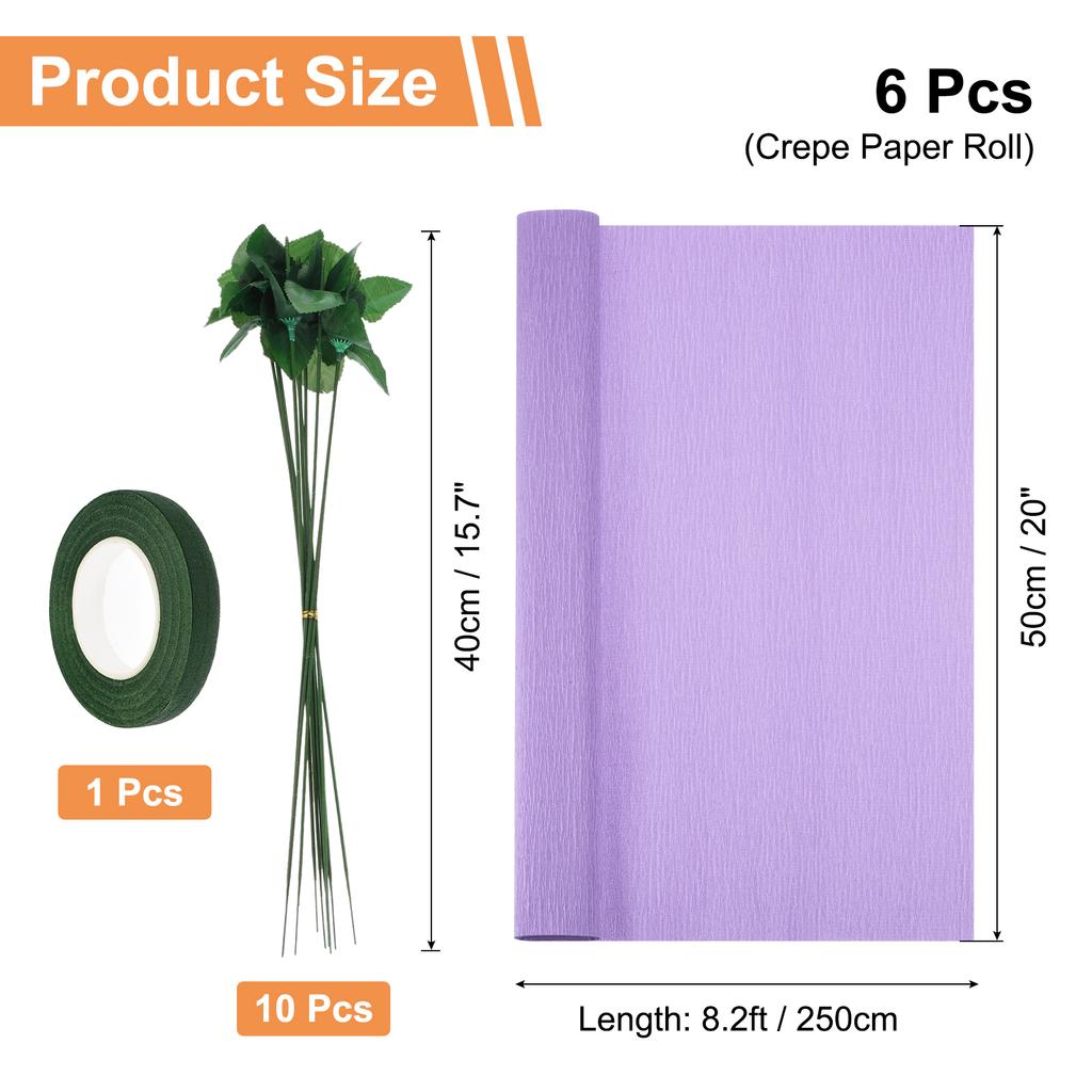 6 шт. рулонов крепированной бумаги с флористической проволокой и зеленой флористической лентой для свадебной церемонии, украшения различных крупных фестивалей