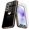 Case for Samsung Galaxy A55 5G - Shockproof - Black Liquid Silicone - Heart Pattern - 2 Tempered Glasses