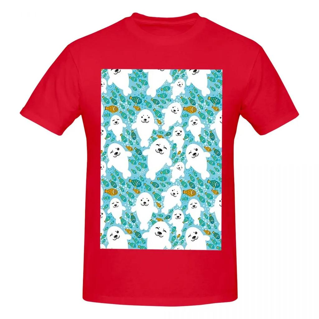 100 Cotton Kawaii Cute Seal And Fish In Water Tshirt Unisexs Funny Oversized T Shirt Unisex Crew Neck Summer Shirts Tops S6xl