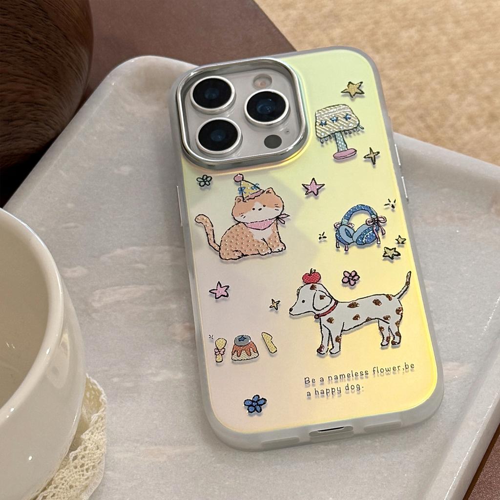 Позолоченный Милый Милый Питомец Подходит для Чехла Мобильного Телефона Iphone17 16 Лазерный 15Promax Поколение 14 Мультяшный 11 Гальваническое Покрытие