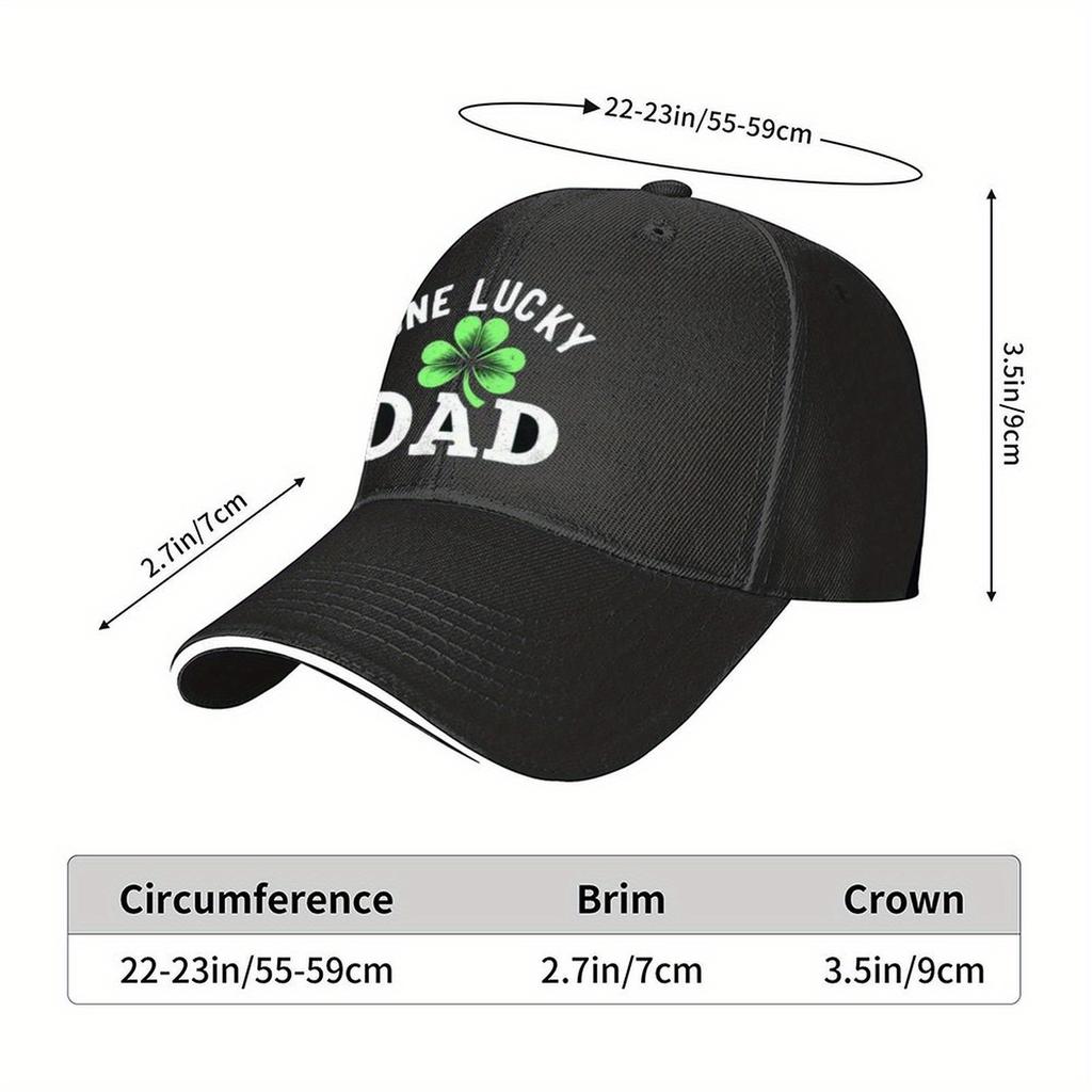 One Lucky Dad St. Patrick's Day Baseball Cap - Adjustable, Sun-Protective, Lightweight Black Hat with White Lettering