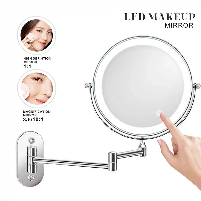 8-дюймовое зеркало для макияжа, хромированное 3x/5x/7x/10x увеличительное двустороннее USB-зарядное устройство для ванной комнаты, 3 цвета, умное косметическое зеркало