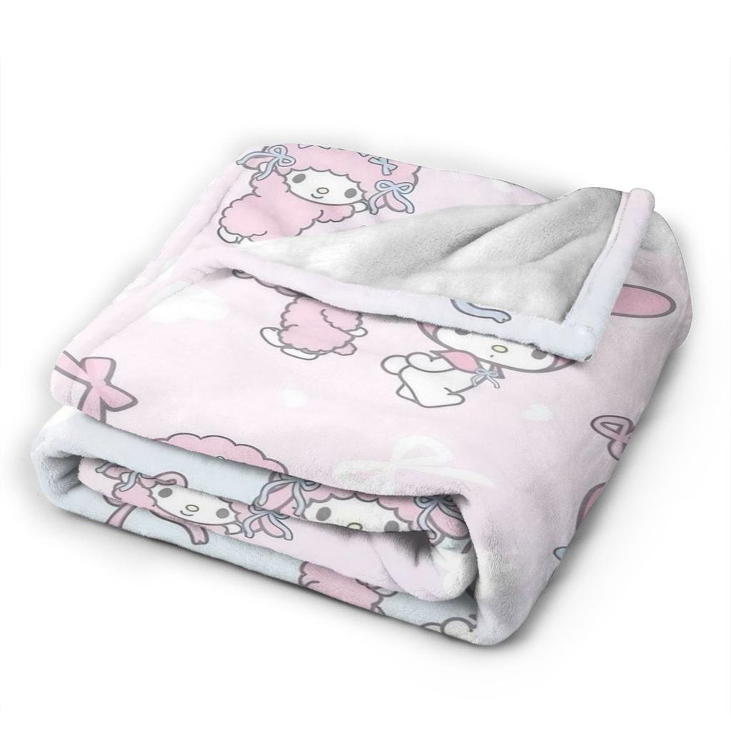 My Melody Knitted blanket Cute Cartoon Flannel Throw blanket Airplane Travel Personalised Ultra-Soft Warm Bedsprea,
