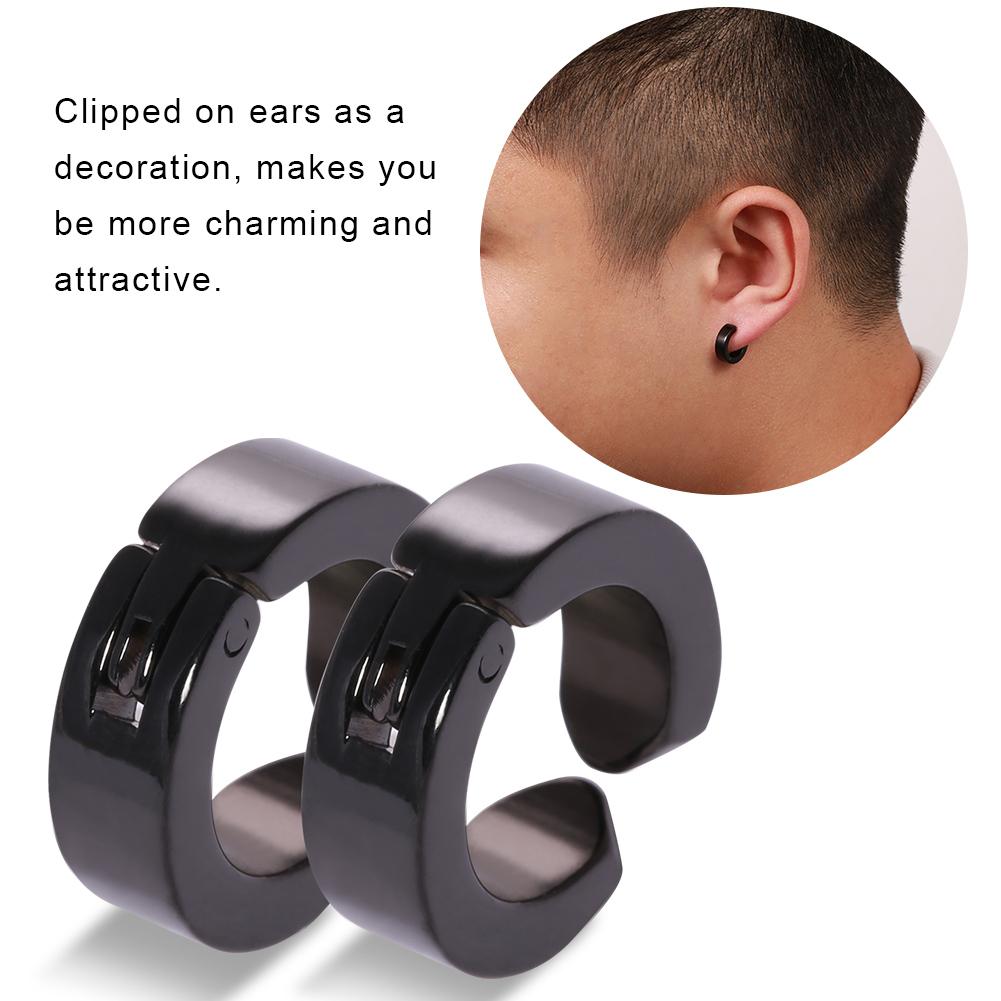 1 пара стильных сережек-клипс из нержавеющей стали, серьги-каффы, ювелирные изделия в подарок (Черная гладкая поверхность)