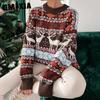 Autumn Winter Sweater O-Neck Loose Five-color Christmas Theme Jacquard Long Sleeve Sweater for Women