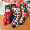 Trendy European & American Cartoon Santa Mid Tube Socks – Red Cotton Christmas Socks for Men & Women