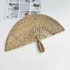 Handmade Straw Weaving Fan Natural Sea Grass Raffia Hand Fan Semicircular Woven Palm Leaf Handheld Fan Summer Cooling Fan Wedding Party Decoration