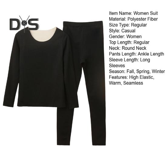 Комплект из 2 предметов, зимний женский термобелье, бесшовный, с круглым вырезом, с длинным рукавом, теплый, облегающий, высокоэластичный, для холодной погоды, пижамный комплект, домашняя одежда, одежда для сна