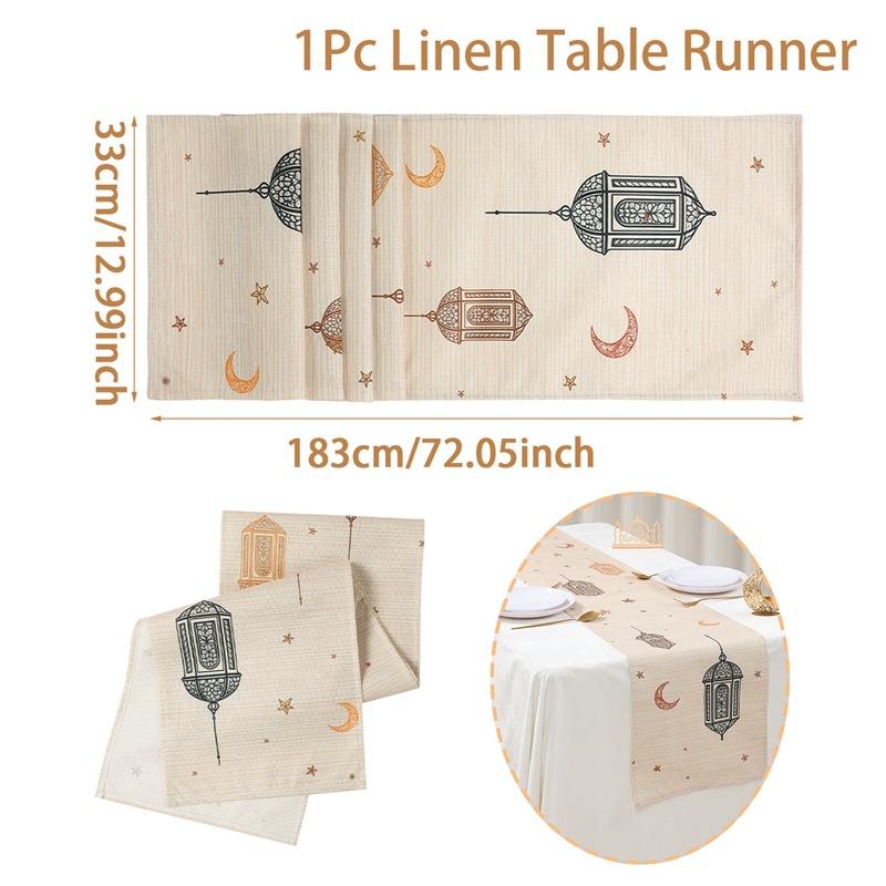 1Pcs Ramadan Eid Mubarak Polyester Table Runner Party Decor Moon Lantern Eid Dining Table Runners Ramadan Decorations