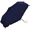 Folding Feminine Sun and Cute and Classic Design with Gold Wpc. Umbrella, Ruffle, Mini, Navy, 50cm, Women's, Rain, Stylish, Handle, 6181-212-002