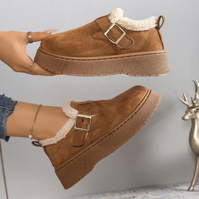 Женские осенне-зимние плюшевые сноубутсы на толстой подошве, женские удобные теплые ботильоны на флисовой подкладке, женские нескользящие ботинки на платформе из хлопка