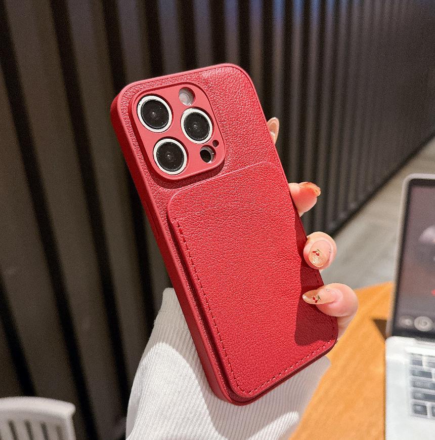 Кожаный держатель для карт со стикером под личи для чехла iPhone 13/14/15/16 Pro Max со слотом для карт