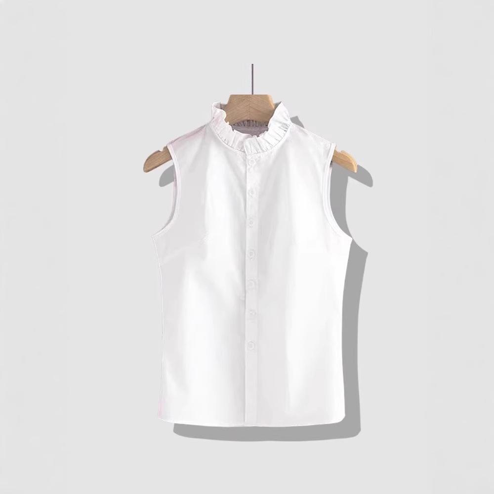 Женский топ без рукавов с воротником-стойкой и оборками - Универсальный французский многослойный жилет для весны/лета