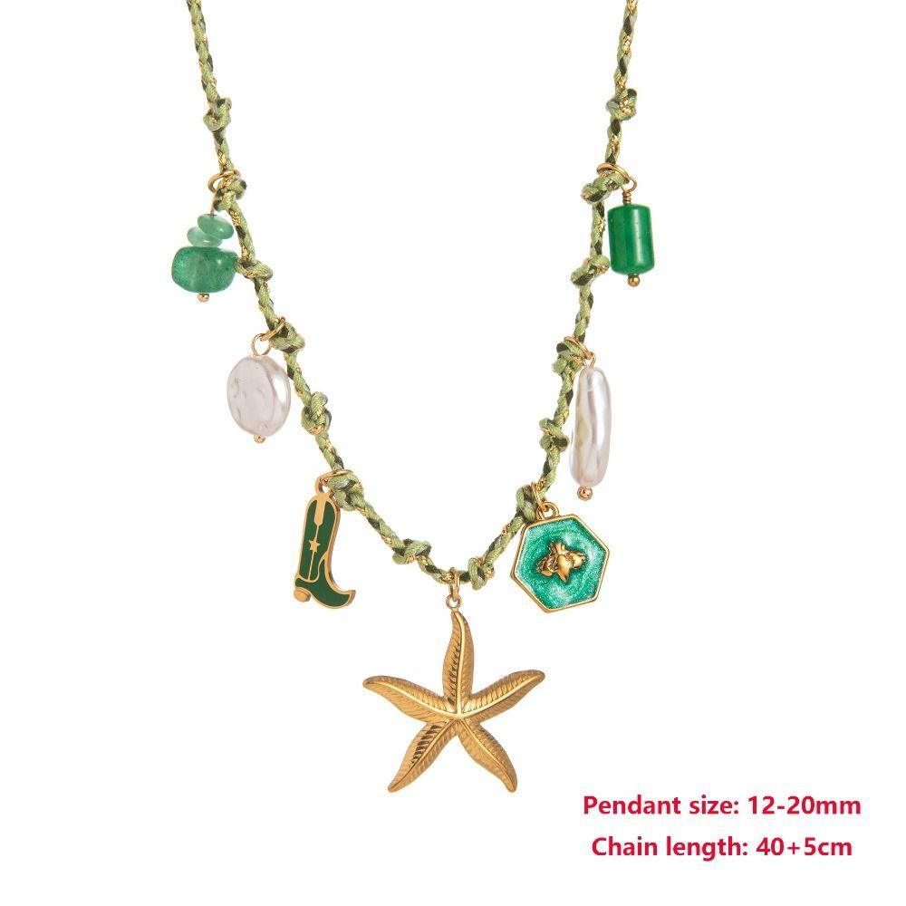 Pearl Accent DIY Knotting Rope Chain Copper Gold-Plated Necklace Turtle Pendant Necklace  Summer