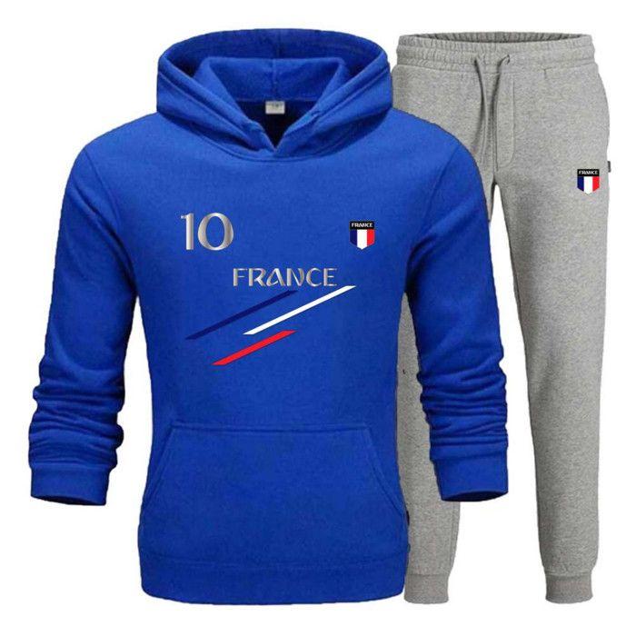 Jogging enfant - France - Bleu royal et gris - Sweat à capuche - Taille 3 à 12 ans - Multisport