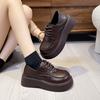 Black Loafers Women's 2025 New Retro Versatile Platform Small Leather Shoes Commuting Lace-up Deep Mouth Single Shoes