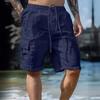 Cotton Linen Shorts with Drawstring Elastic Waistband Straight Legs Solid Color Breathable Beach Five Point Casual Shorts Men’s