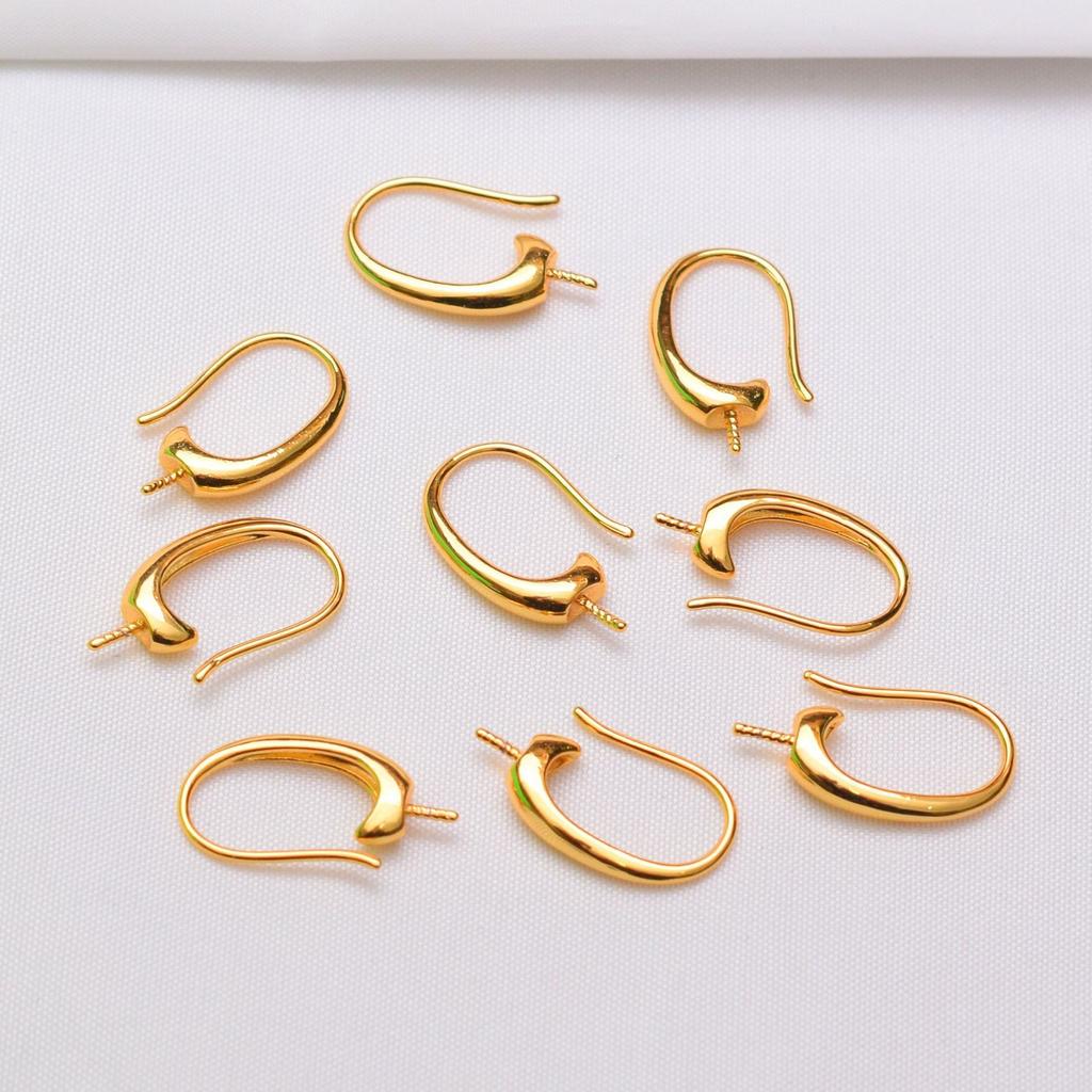10pcs 18K Gold Half Hole Pearl Ear Hook Work In Progress Earrings Accessories DIY Handmade Glossy Earrings Jewelry