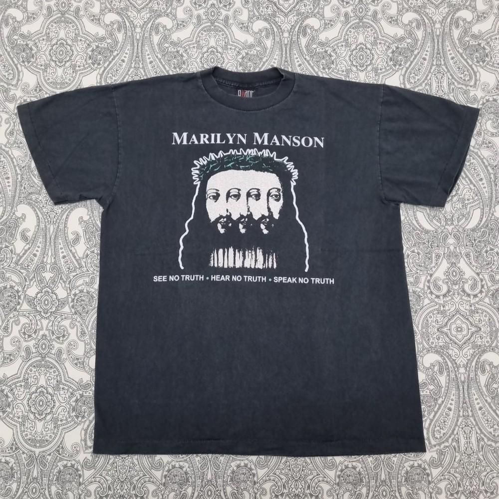 Vintage Marilyn Manson Shirt Large Believe Graphic Print Band Tee Single Stitch