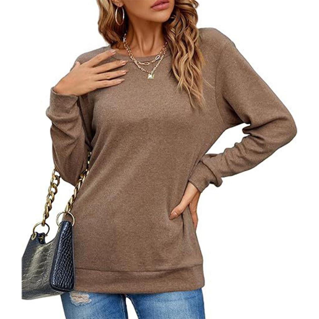 Women's Shirt Round Neck Casual Fashion Solid Color Long Sleeve