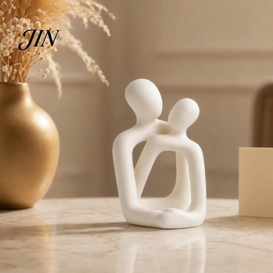 Love Couple Sculpture 3D Printed Abstract Statue, Minimalist Couples Bedroom Decor, White Hugging Lovers Sculptures, Compact Romantic Indoor