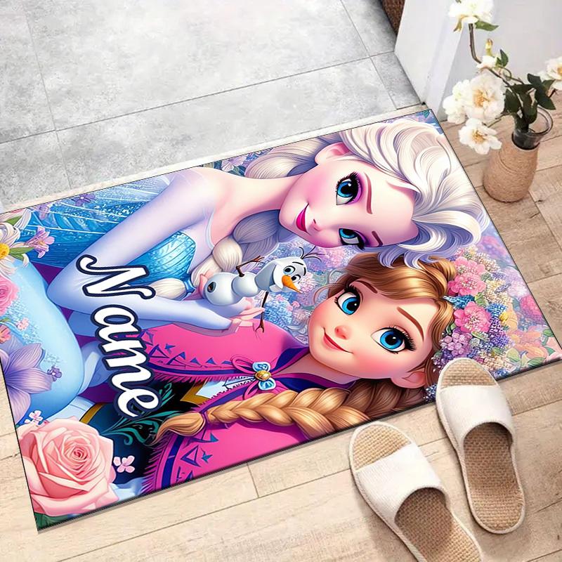 Custom Frozen Mat Personalized Name, Polyester Washable Indoor Entryway Rug, Gift for Christmas, Easter, Thanksgiving Day