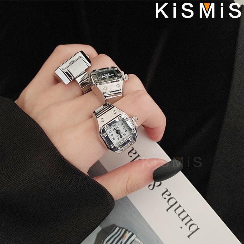 KISMIS 1PC Men's and Women's Square/Round Punk Ring Watch Quartz Watch Couple Gift Creative Electronic Watch