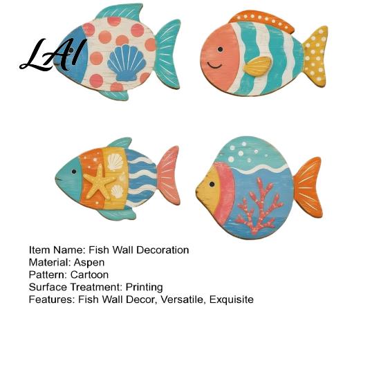 Decorative Hanging Fish Plaques 4PCS Aspen Wood Wall Decor Colorful Marine Life Home Accents Art Beach Theme for Bathroom Living Room Nautical Style