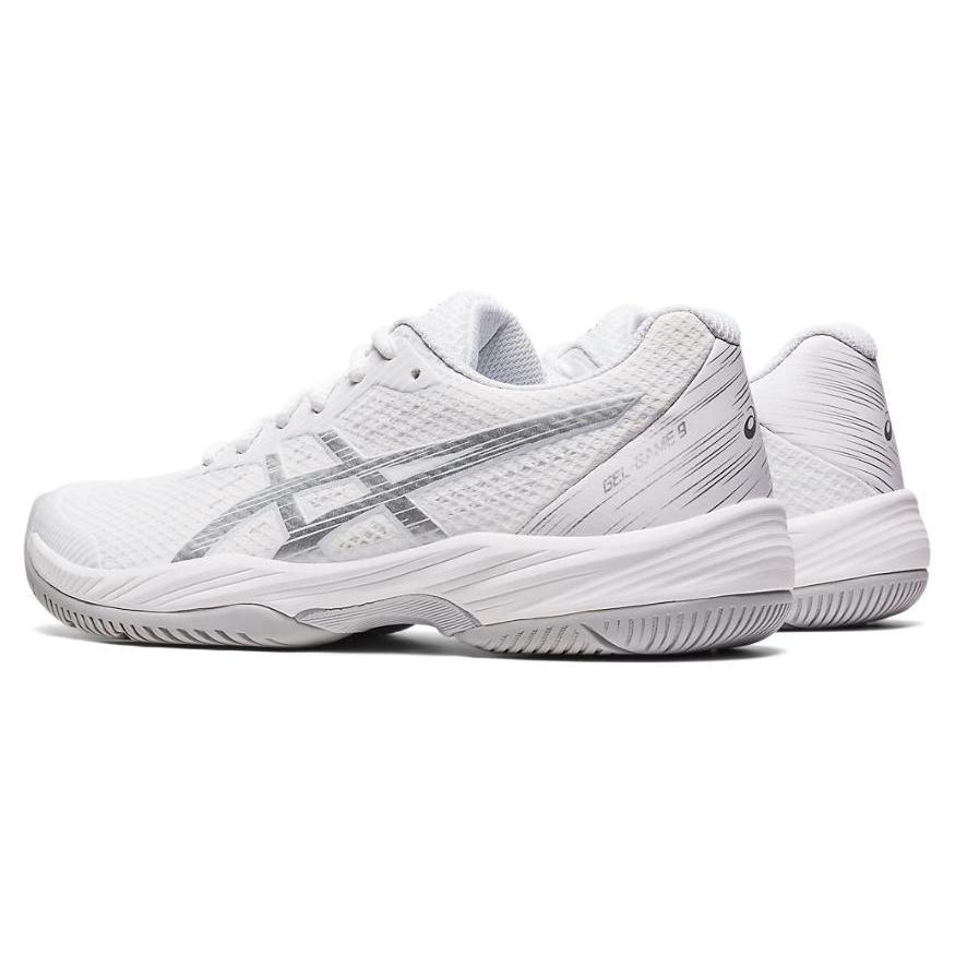 ASICS Womens Gel Game 9 'White Pure Silver' (women's sizes) White / Pure Silver Tennis Shoes 1042A211 100