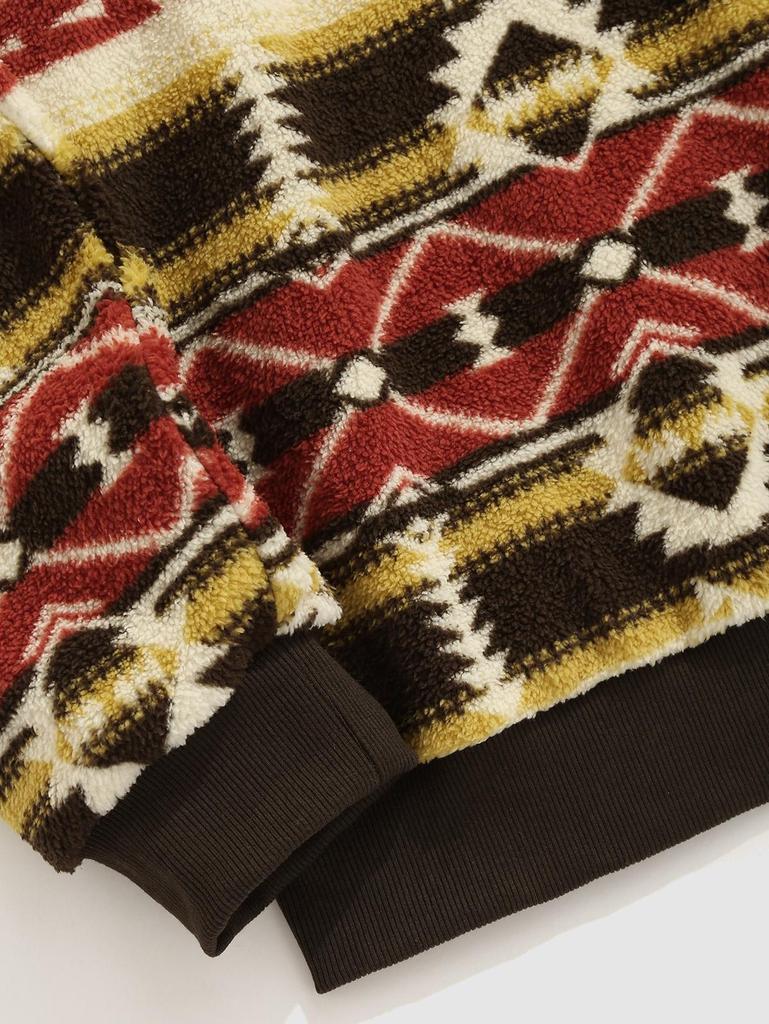 ZAFUL Мужская флисовая толстовка с этническим ацтекским принтом, застежкой-молнией на четверть длины и воротником-стойкой