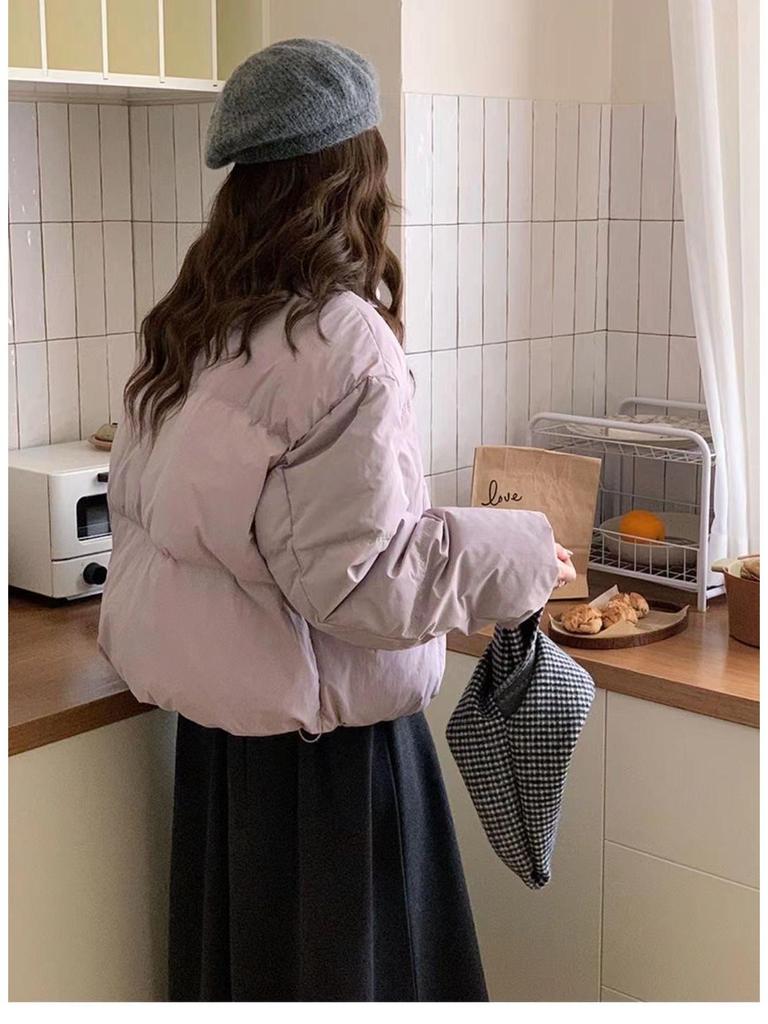 Куртка из белого утиного пуха в корейском стиле - Стойка-воротник, Свободный крой, Зимнее пальто для миниатюрных женщин