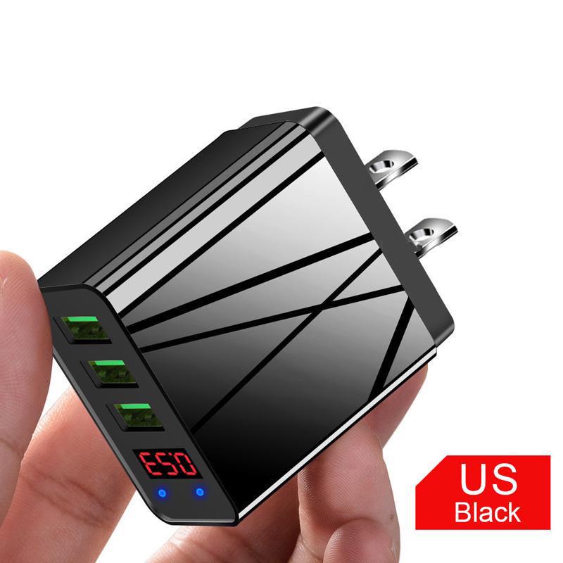 VAORLO Светодиодное зарядное устройство USB-порт 5V 3.1A Быстрая зарядка Три порта для USB-кабеля для зарядки USB-кабель со штекером EU ES Светодиодный дисплей