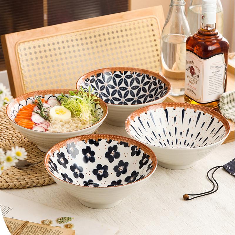8-дюймовая миска для лапши керамическая миска для супа китайская кухня столовая посуда фарфоровая цветочная ротанговая тарелка
