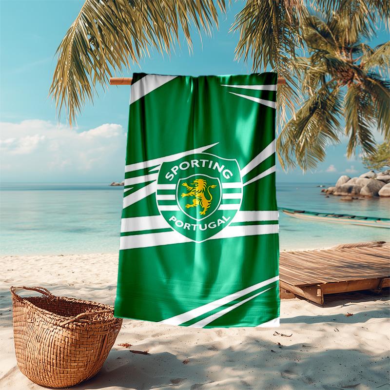 proof beach towel with Sporting CP logo pattern - soft,absorbent,quick-drying,machine washable - perfect for swimming,camping,bathing