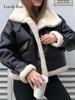 Faux Leather Lamb Plush Coat Women Autumn Winter Long Sleeve Retro Jacket Female Streetwear Motorcycle Pocket Thick Coats Lady