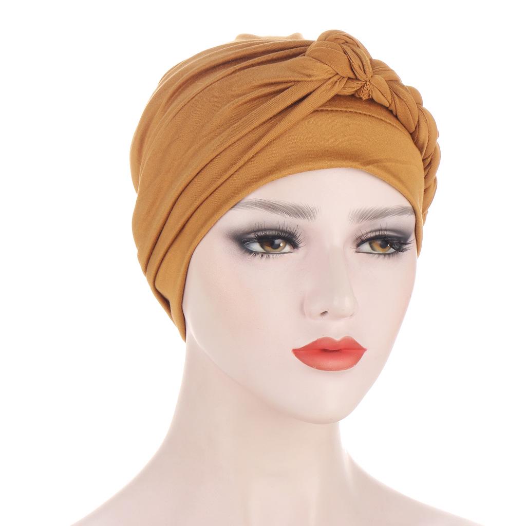 Multicolor Side Braid Soft Headscarf Hat for Muslim Women and Chemotherapy Patients