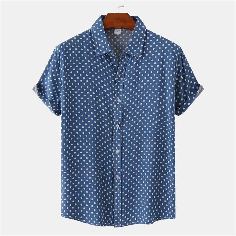 Men Solid Colored Dots Hawaiian Casual Short Sleeves Summer 3d Printed Button Blouse Tops Party Street Button Shirts
