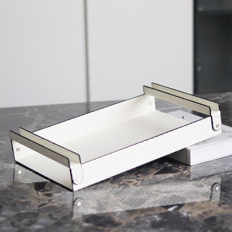 Легкий роскошный металлический кожаный поднос, длинный поднос для хранения, модель комнаты, ресторана, украшения отеля, гостевого дома, домашнего уюта, мягкого декора