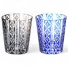 Mizukage Kiriko Pair of Glass Shippo Brown Bisho J-kitchens Cups, 79xH90mm, 220cc, & Blue, (Current Model)