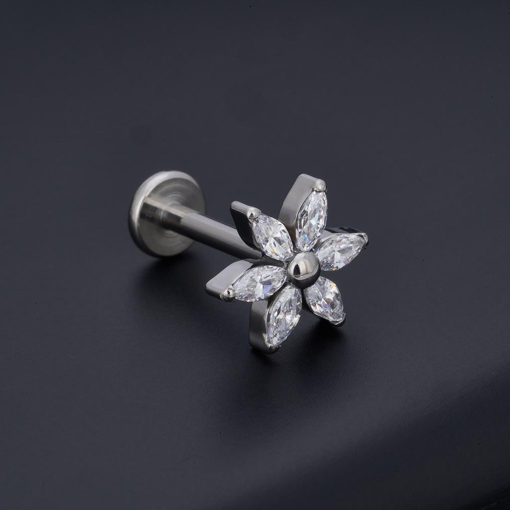 G23 Титановые серьги-гвоздики с узором из цветов и листьев, украшенные фианитами, лабрет, гвоздик для губ, хрящ козелка, серьги-ракушки, ювелирные изделия