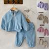 Boys And Girls Solid Color Double-sided Velvet Standing Collar Sports Set With Plush Outer Wear Two-piece Set