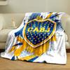 Blue and yellow shield with stars, splattered background, angular shapes. for all seasons blanket lunch break throw gift