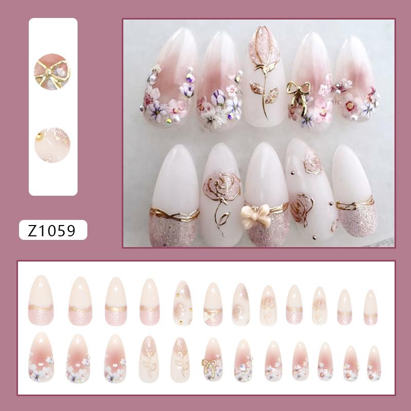 Three-dimensional Engraved Blush Bow Flash Diamond Gentle Temperament Girl Removable Wearing Armor 24 Pieces