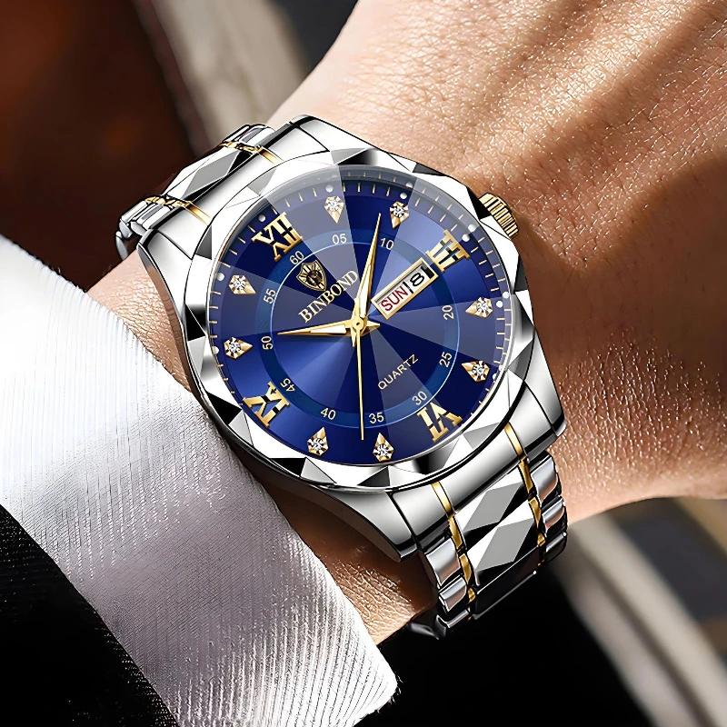 New Hot Sale Mens Rotundity Watch Fashion Waterproof Wristwatch Men Stainless Steel Watch Strap Luminous Calendar Quartz Watch