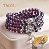 6mm Crystal Stone Buddhist Amethyst 108 Prayer Charm Women's Beads Mala Bracelet Necklace