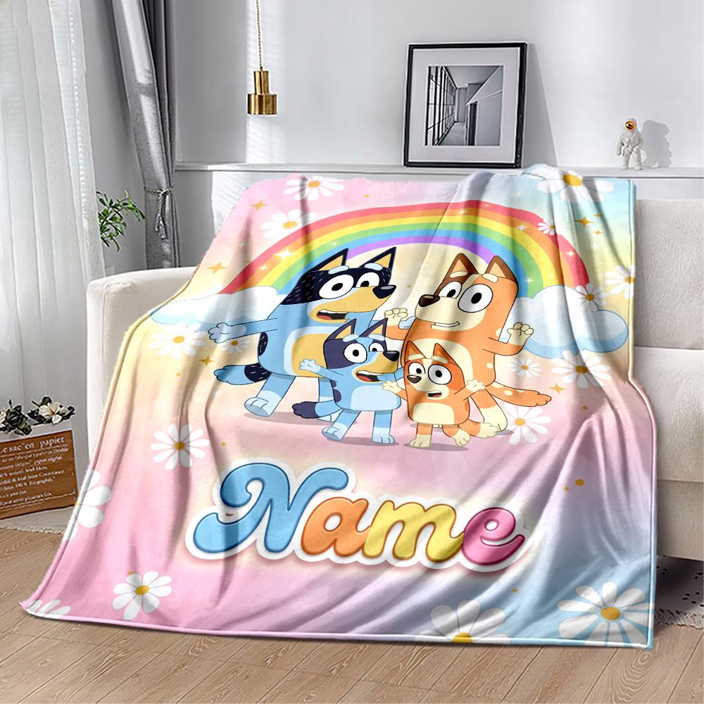 Bluey Family Adventure Customize Text Blanket Throw Customizable Blanket Soft Warm Cozy for Bed Office Bedding Seaside Ideal for All Seasons