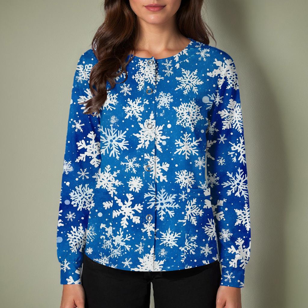 Женский повседневный однобортный однобортный защитная одежда с рождественским принтом и длинными рукавами, кардиган, топ