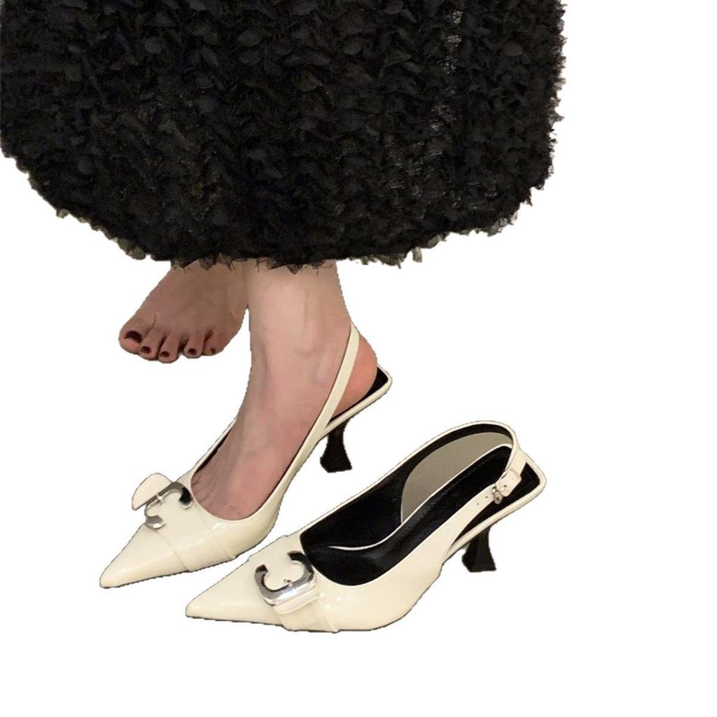 Black High Heels Temperament Socialite Bag Head Sandals Fairy Shoes 2025 New Spring and Summer French Pointed Single Shoes
