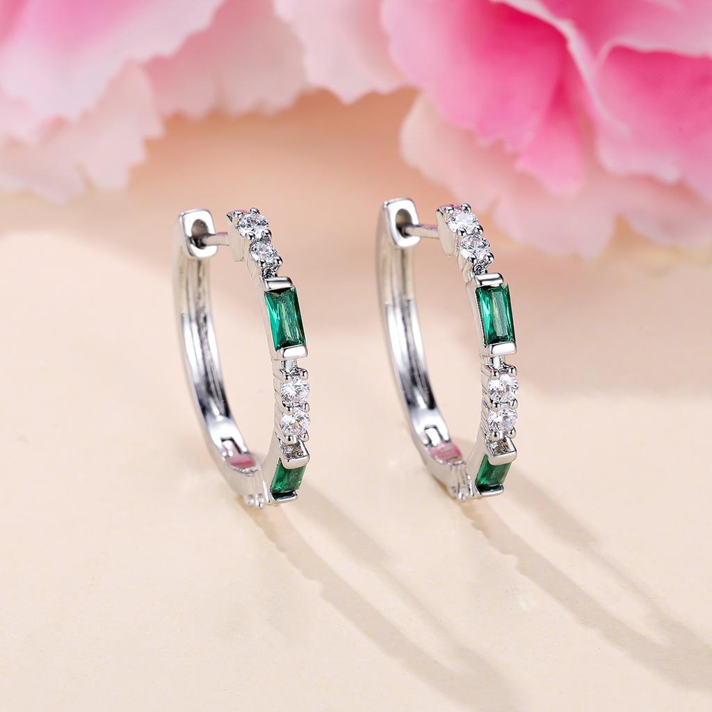 Милые женские клипсы с зелеными и синими камнями серебристого цвета, минималистичные свадебные украшения для женщин