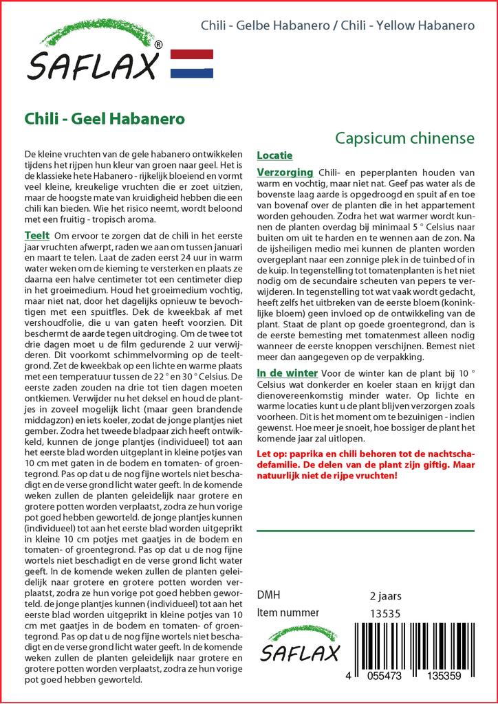 SAFLAX Чили - Желтый Хабанеро - 10 семян - Capsicum chinense